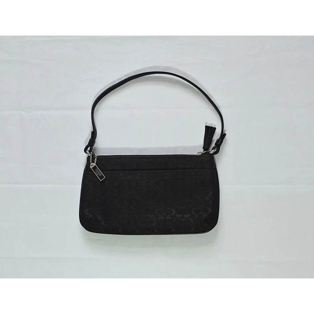 Coach Vintage Y2K Black Signature Monogram Metallic Baguette Shoulder Bag Pink L